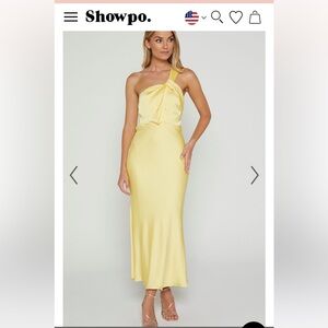 Showpo CARMELLA MIDI DRESS - ONE SHOULDER TWIST DETAIL DRESS BUTTER YELLOW US 2
